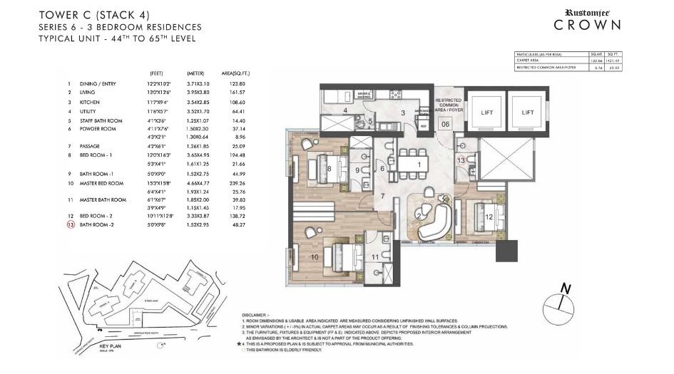 Rustomjee-Crown-Floor-Plan-3 BHK-1421 Sqft (2)